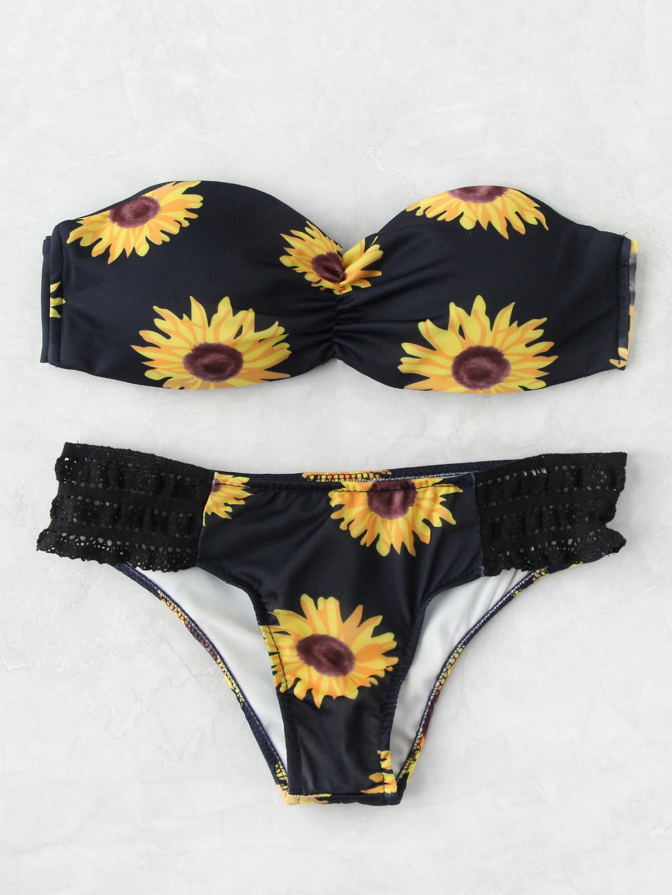 Sunflower Lace Crochet Detail Bandeau Bikini Set