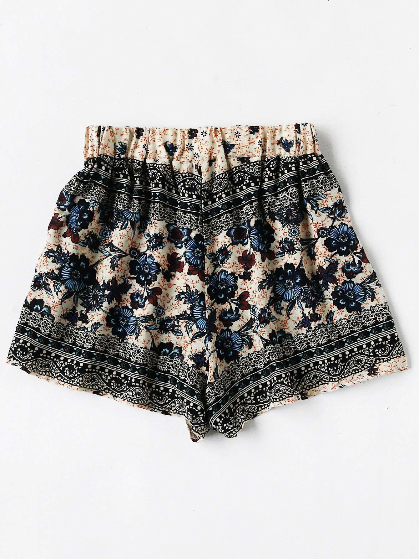 Floral Print Random Tassel Trim ShortsFor Womenromwe