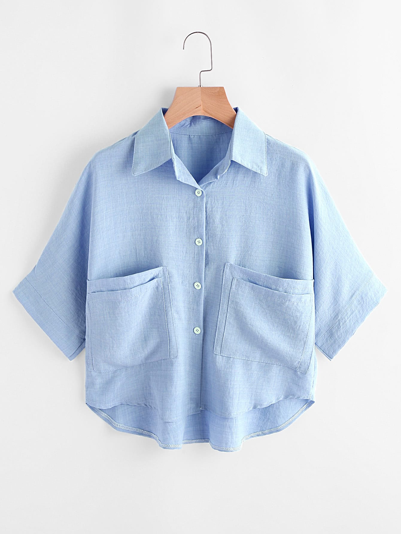Dip Hem Blouse With Dual Chest Pocket