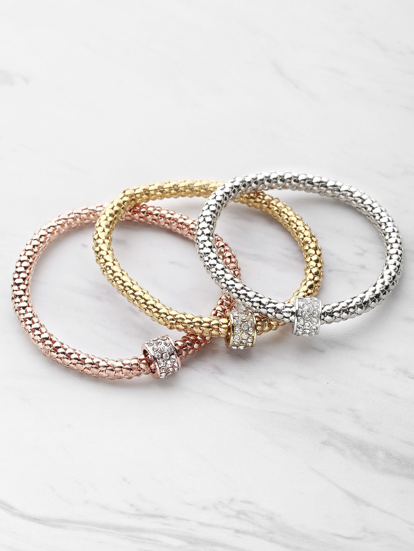 Rhinestone Embellished Metal Bracelet Set