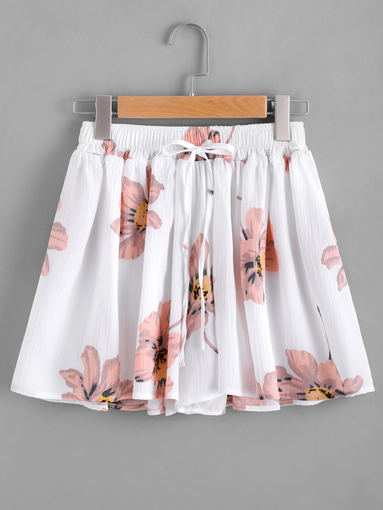 Floral Print Drawstring Skirt Shorts