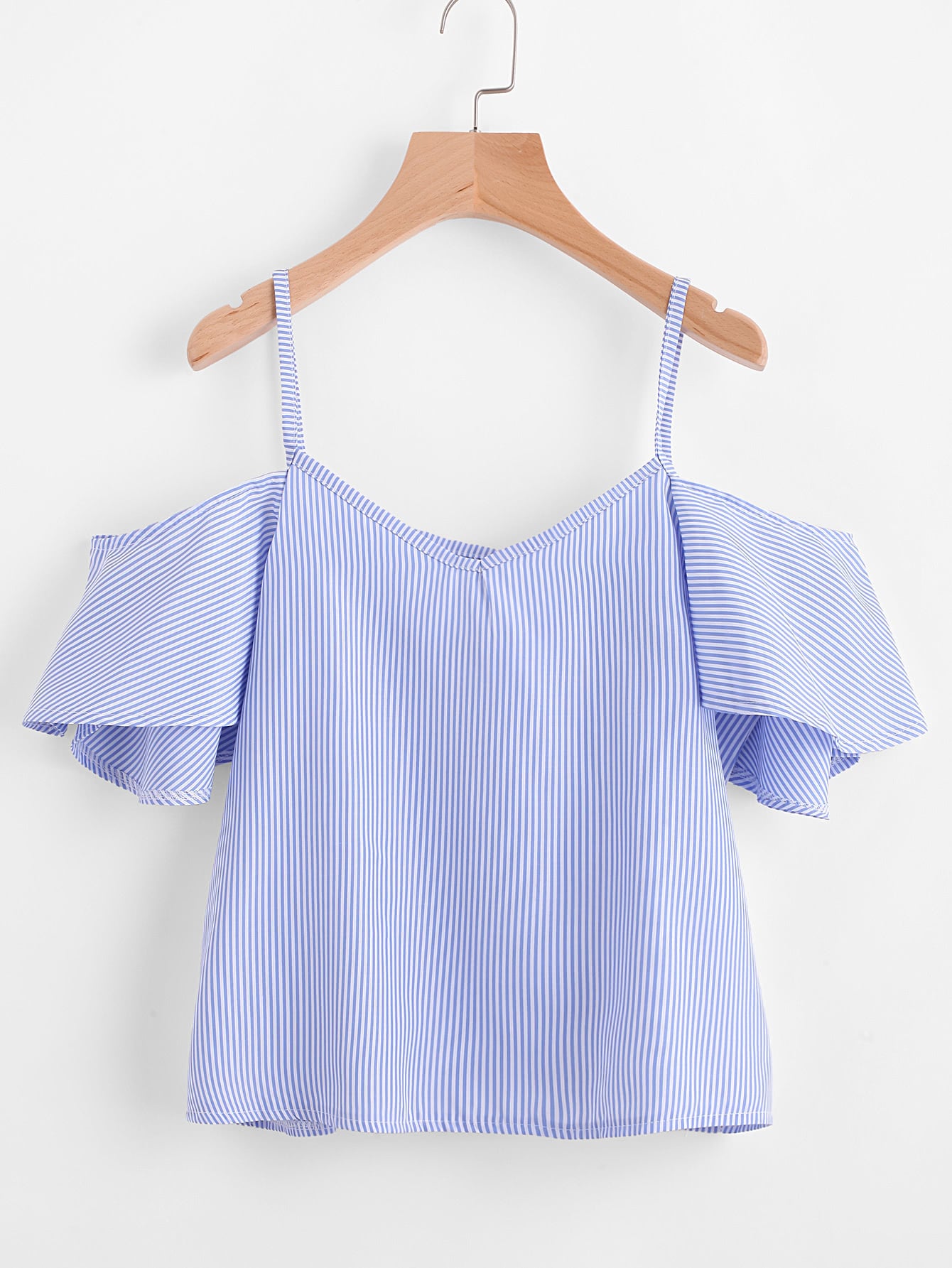 Pinstripe Cold Shoulder Top
