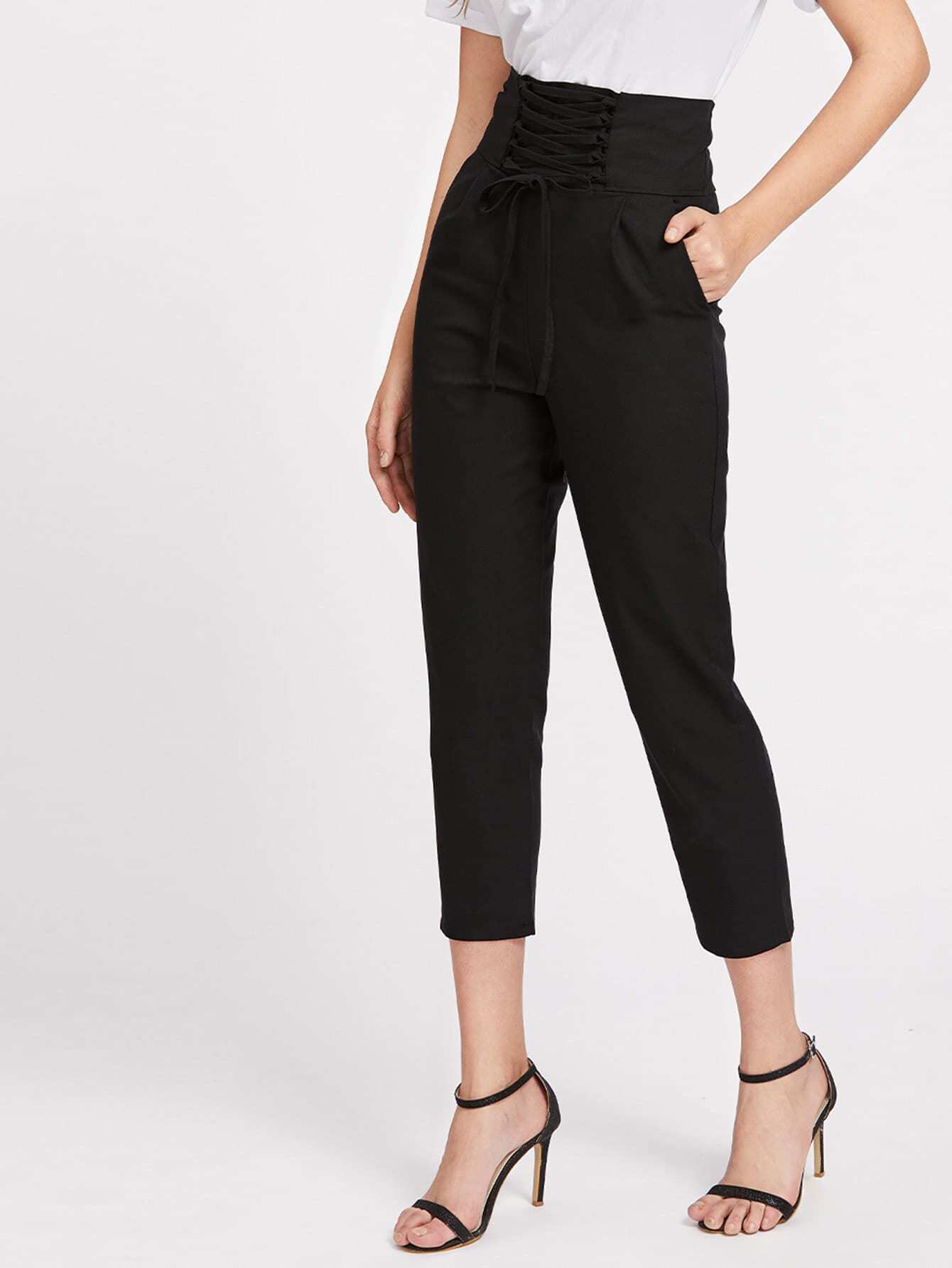 Lace Up Front Cropped Pants