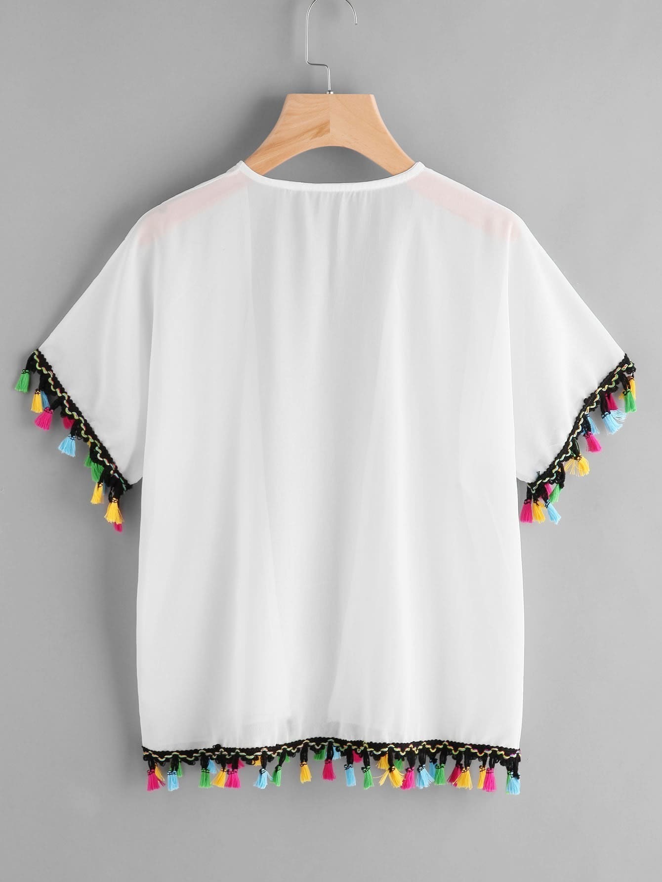 Tassel Trimmed Chiffon KimonoFor Womenromwe