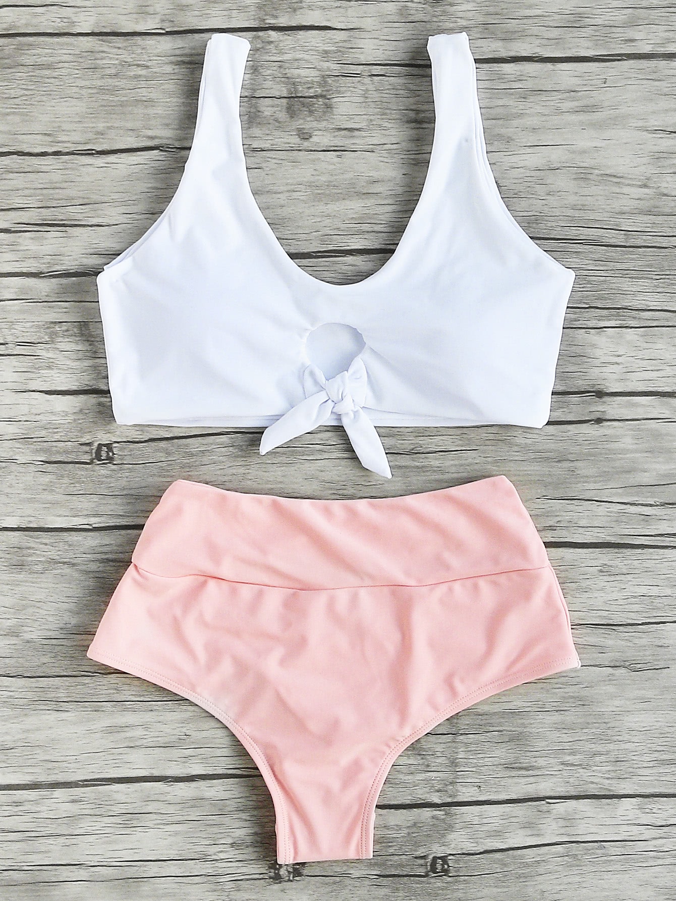 Two Tone Knot Detail Tankini Set