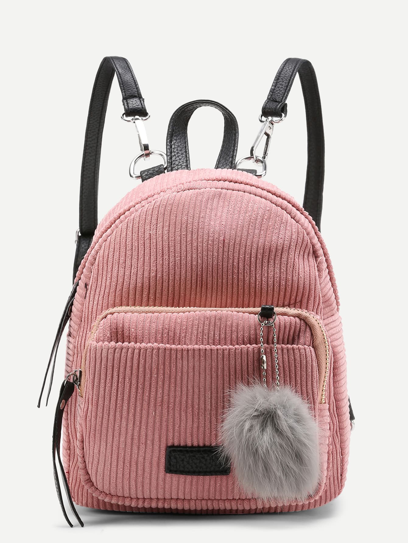 Pom Pom Decorated Corduroy Backpack