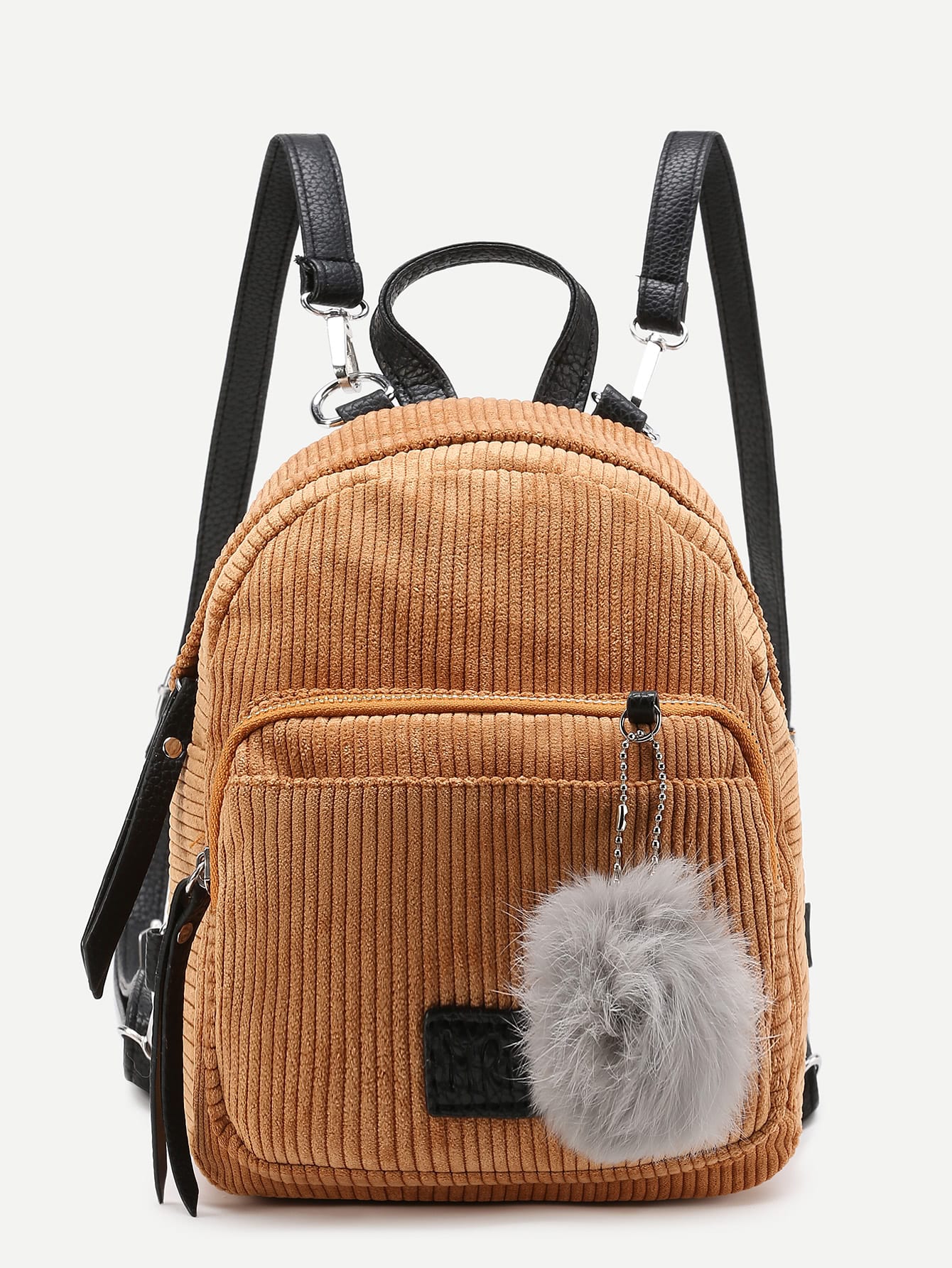 Pom Pom Decorated Corduroy Backpack