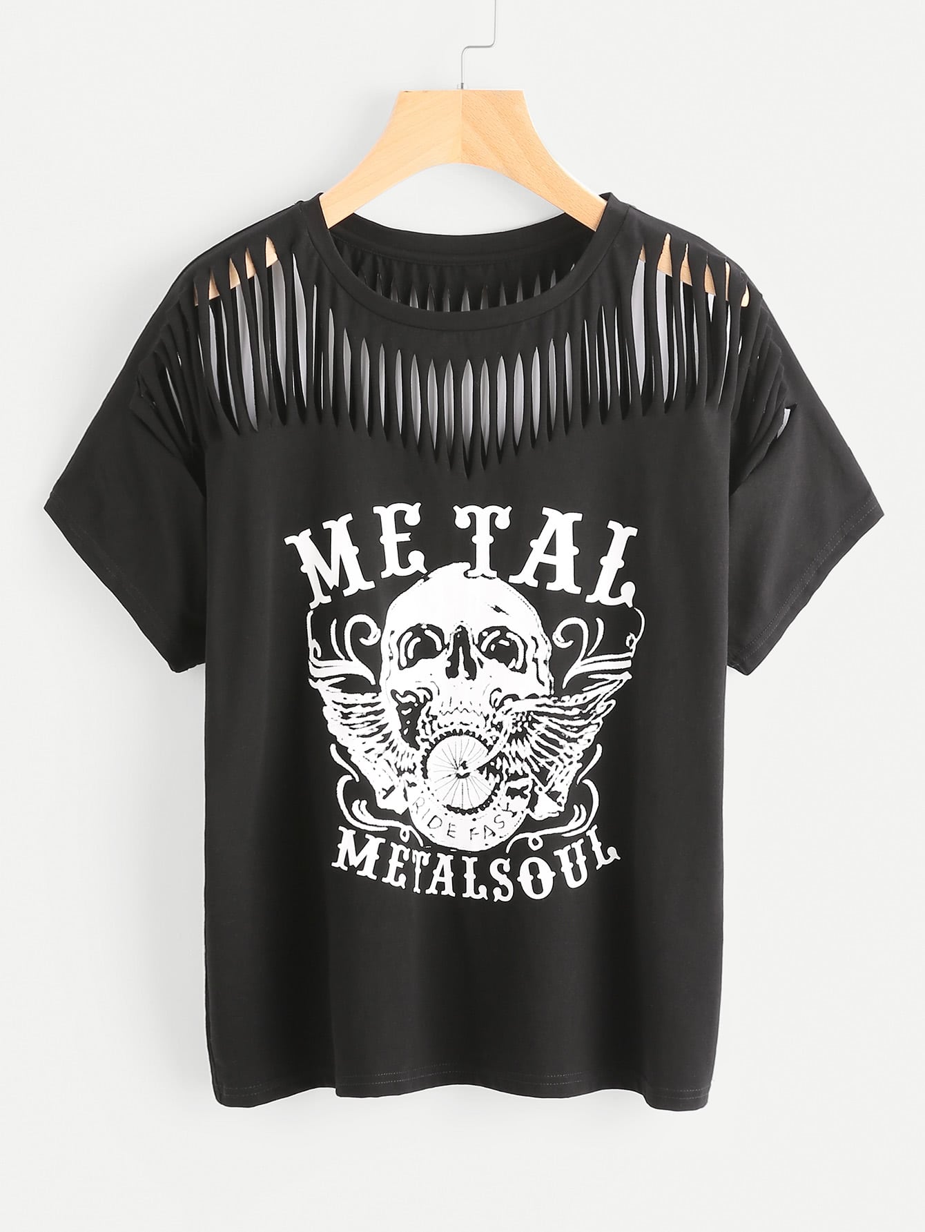 Skull Print Slashed Tee