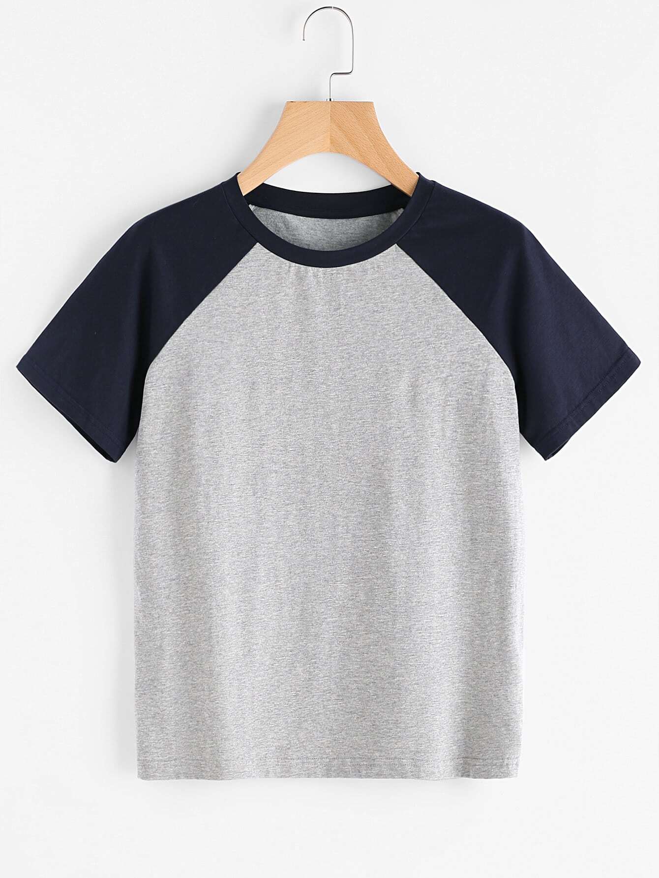 Contrast Raglan Sleeve Heathered Tee
