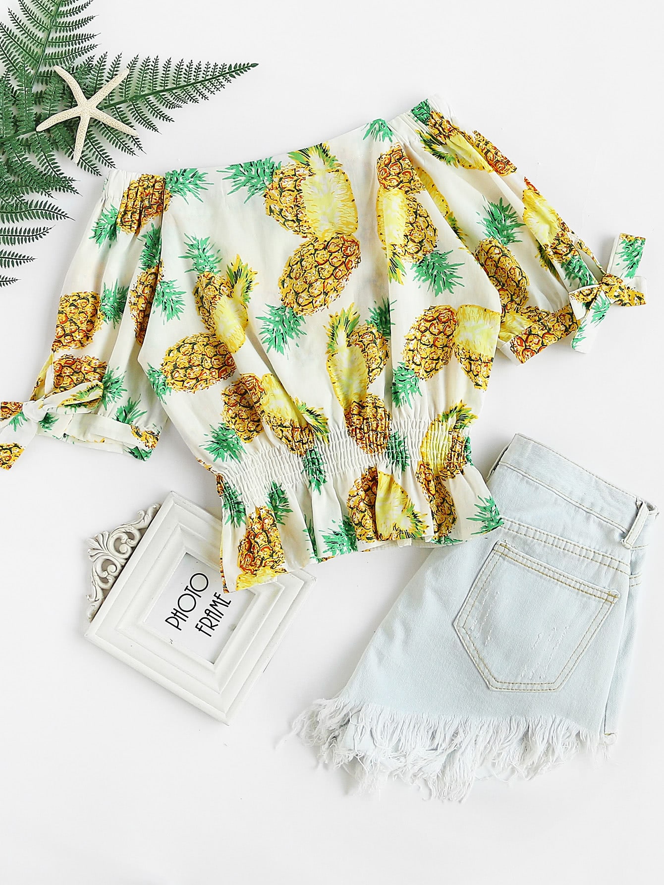 Bardot Pineapple Print Shirred Top