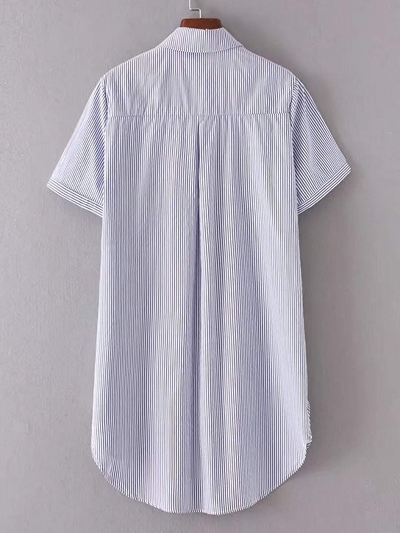 Vertical Striped High Low Shirt DressFor Womenromwe