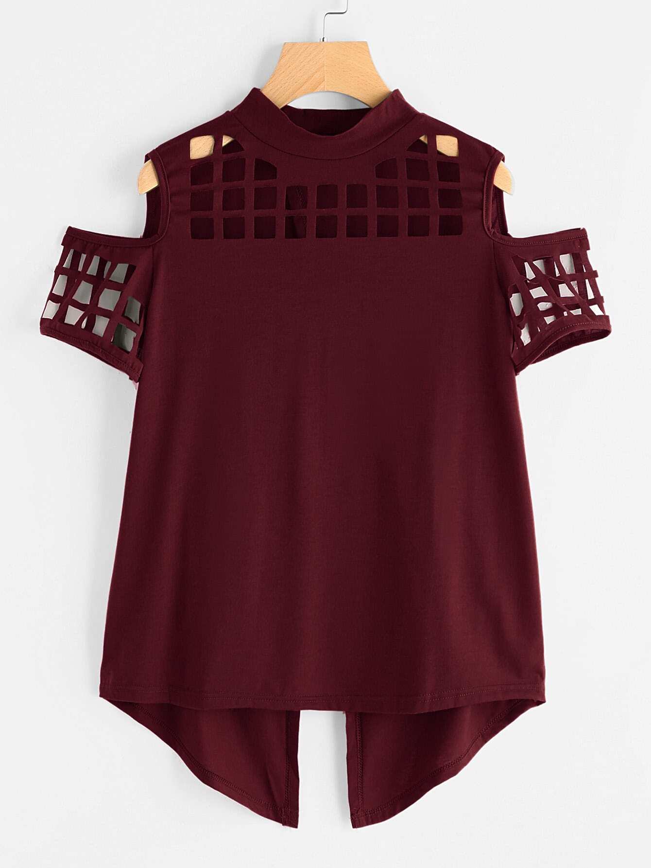 Open Shoulder Laser Cut Out Split Back Tee