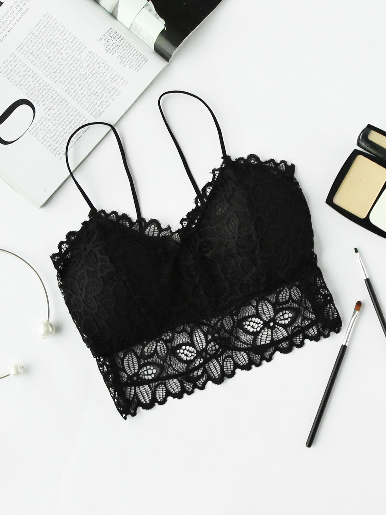 Scalloped Trim Strappy Detail Back Lace Bralet