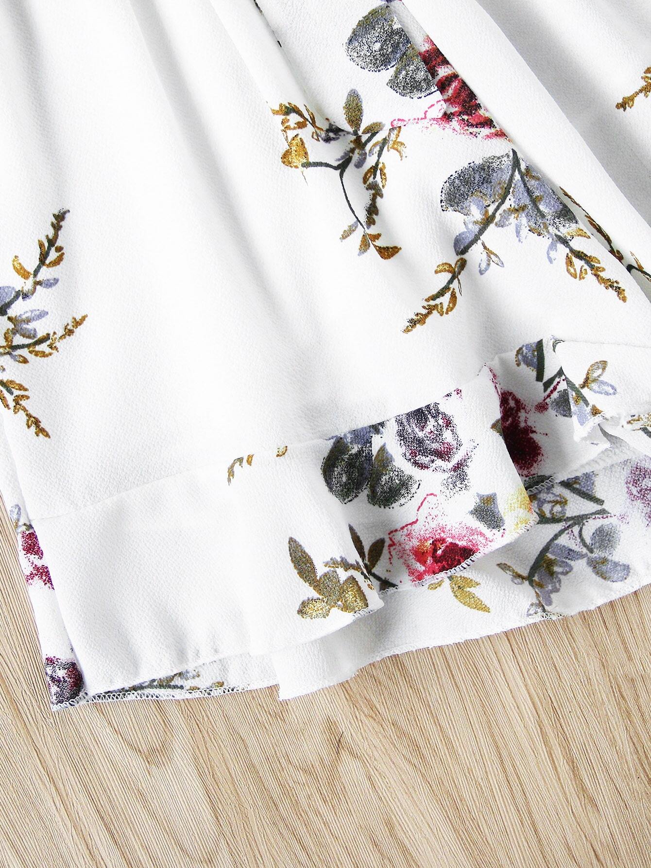 Floral Print Random Wrap Front Romper With BeltFor Womenromwe