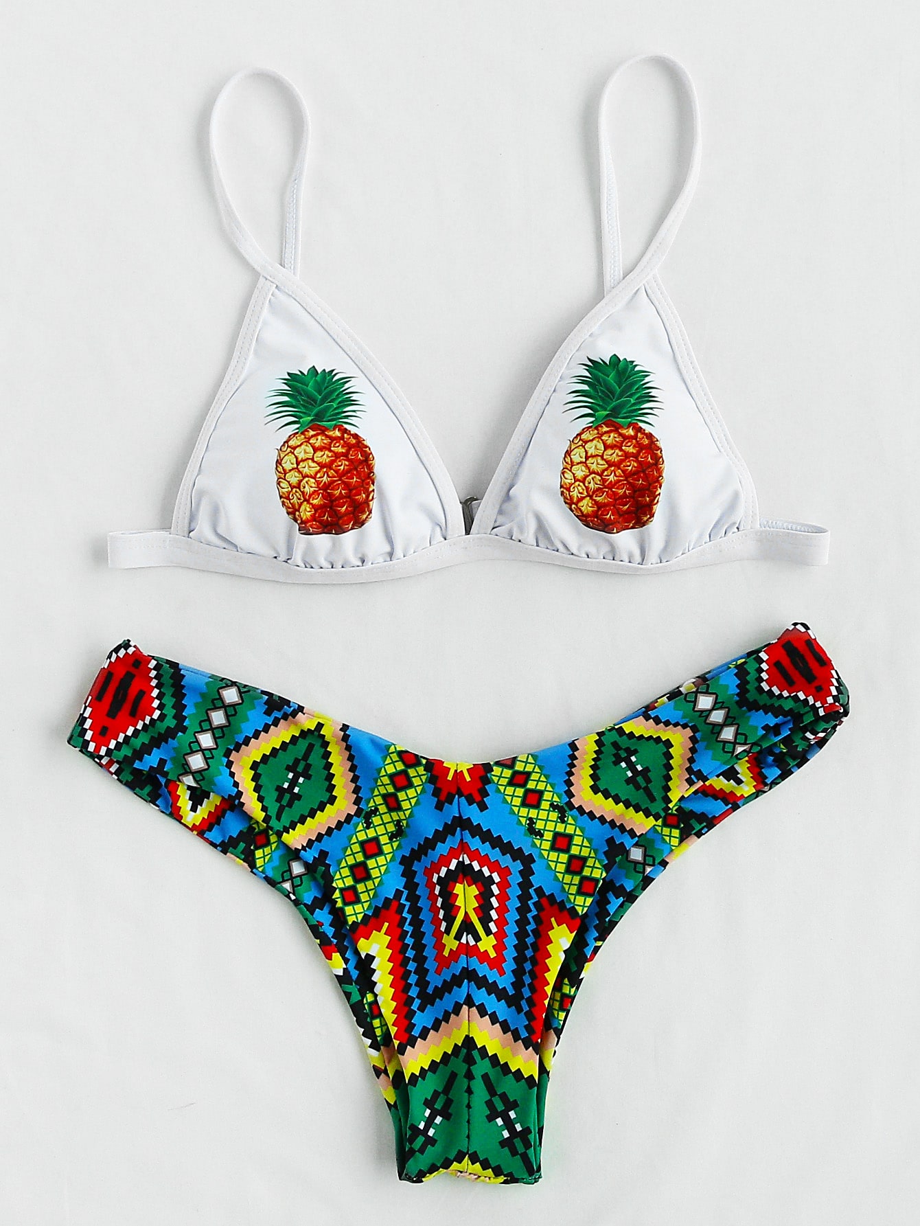 Pineapple & Geometric Print Mix Match Bikini Set