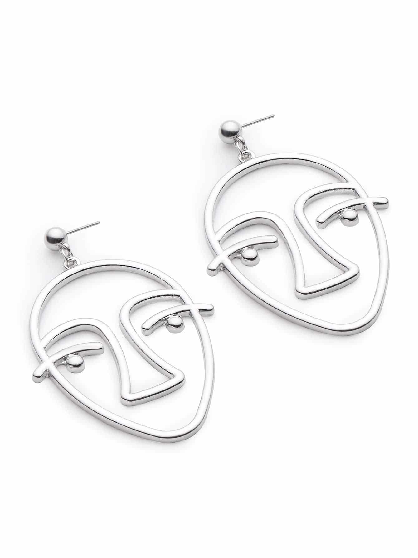 Metal Face Shaped Drop Earrings