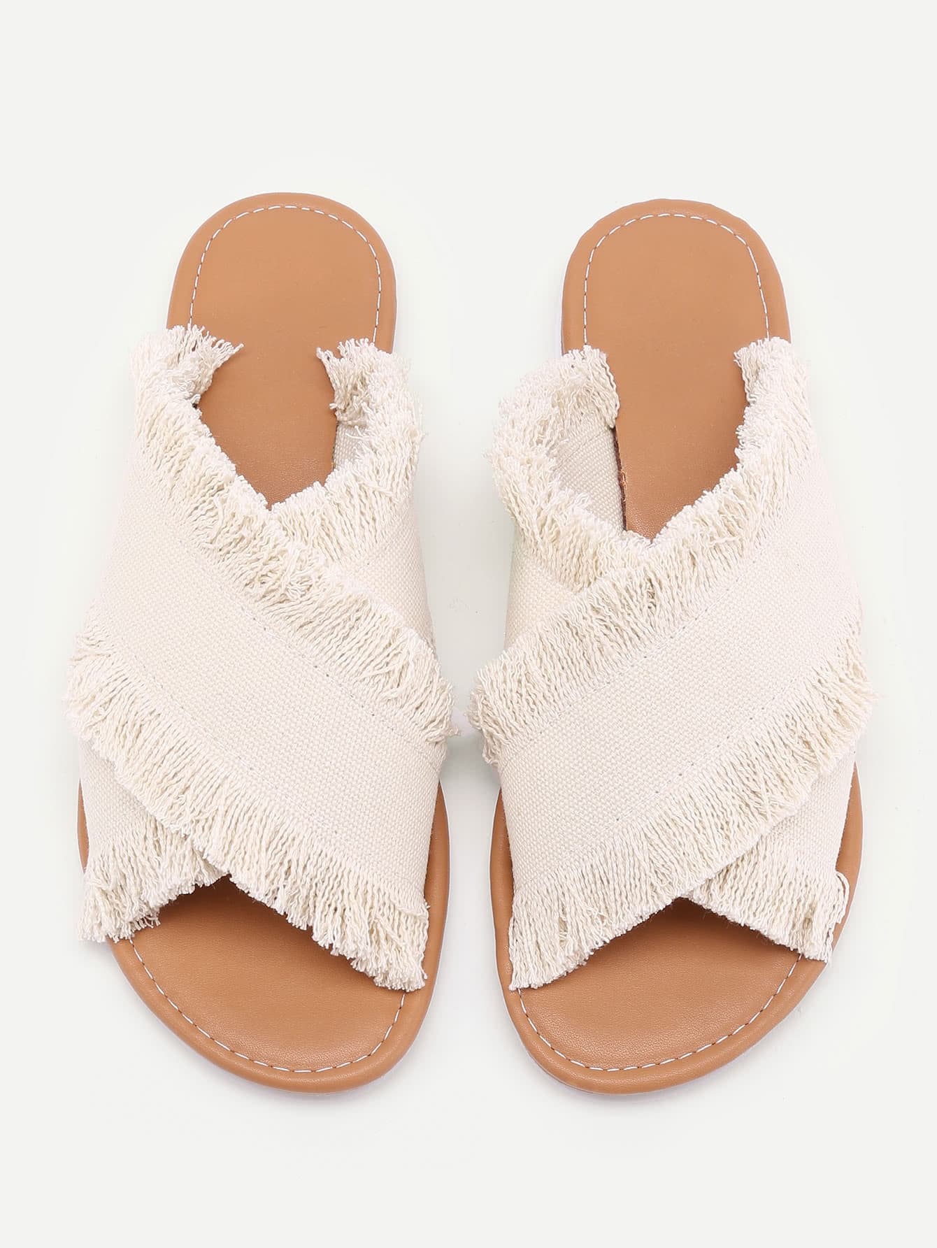 Raw Trim Cross Band Denim Flip Flops