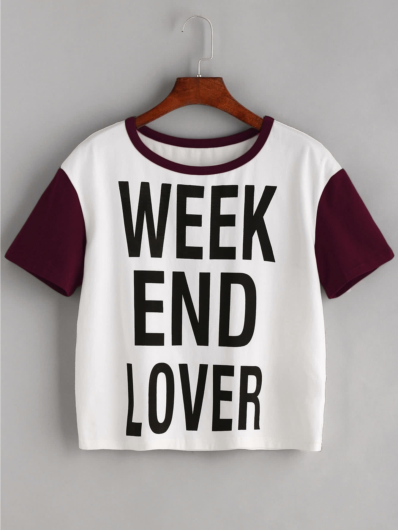 Slogan Print Contrast Short Sleeve T-shirt