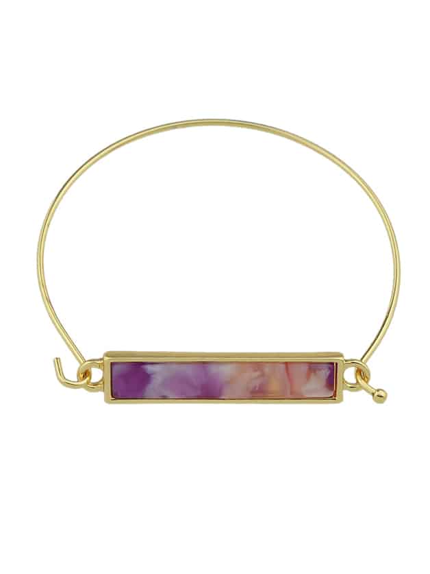 Boho Acrylic Stone Purple Color Thin Metal Bangle
