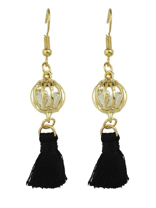 BLack Color Boho Style Rhinestone Thread Tassel Drop Earrings