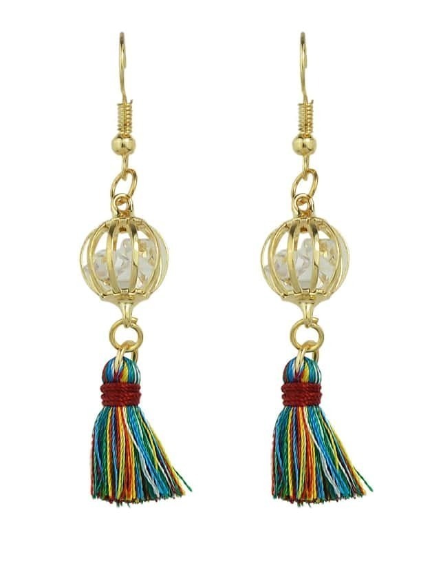 Colorful Boho Style Rhinestone Thread Tassel Drop Earrings