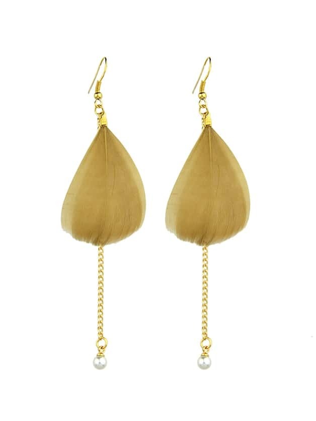 Boho Style Brown Color Feather Long Chain Earrings