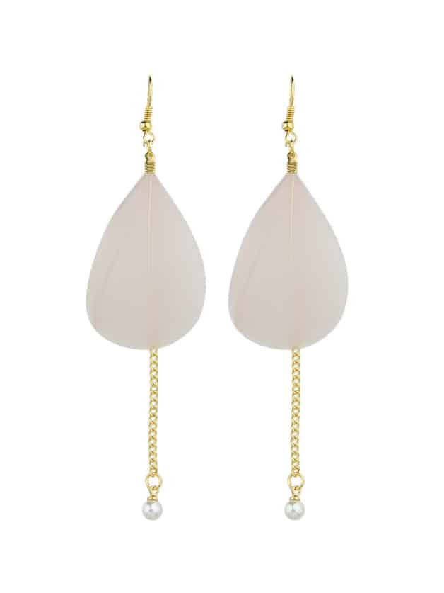 Boho Style Pink Color Feather Long Chain Earrings