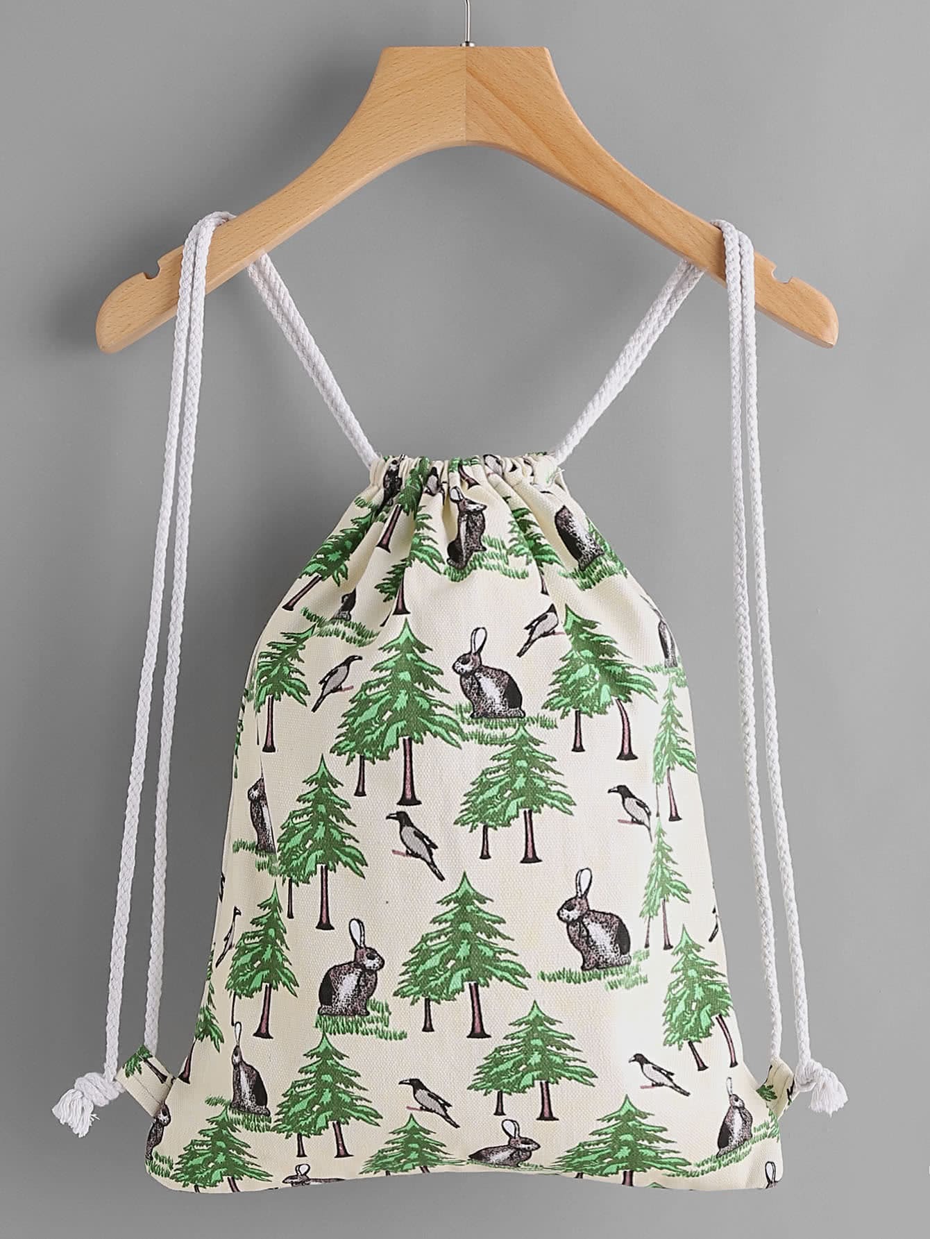 Leaf Print Drawstring Canvas BackpackFor Womenromwe