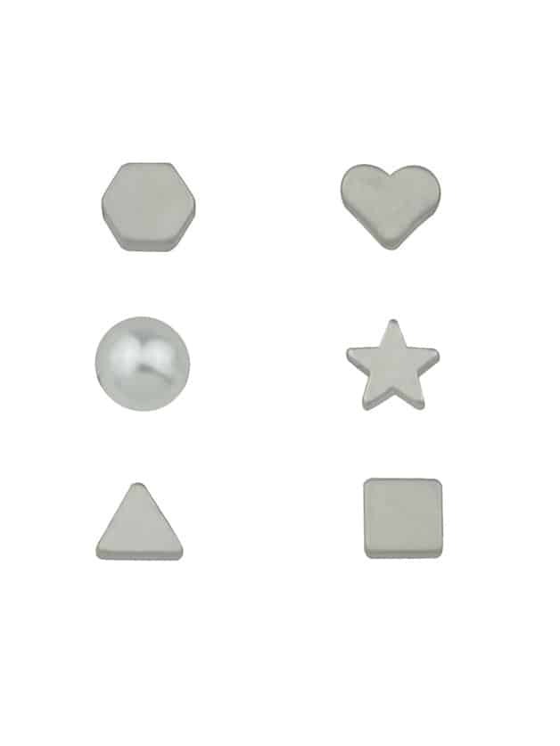 6 Pcs/Set Silver Color Heart Star Triangle Small Stud Earrings