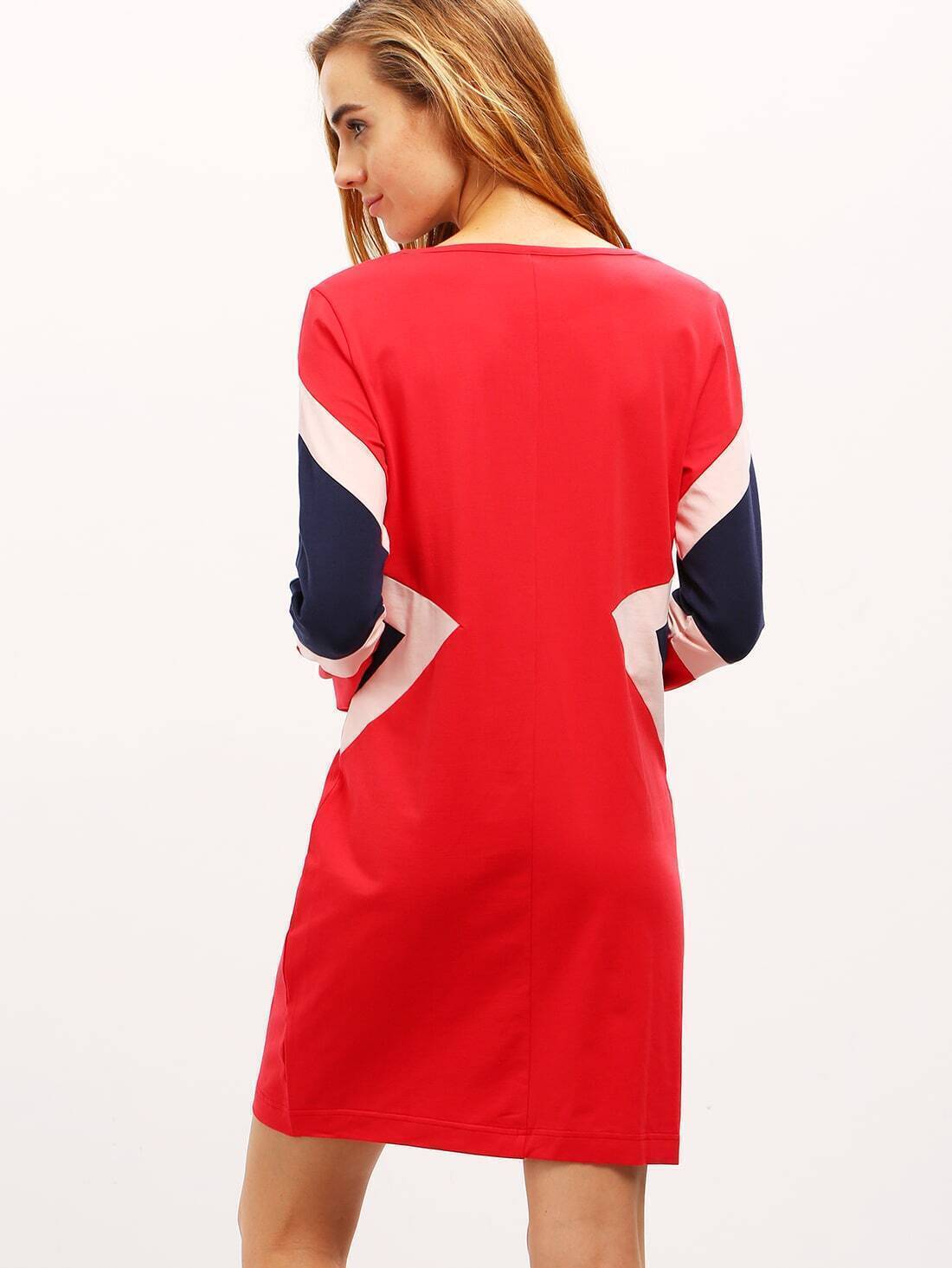 Red Color Block Crew Neck Dress Red Color Block Crew Neck Dress