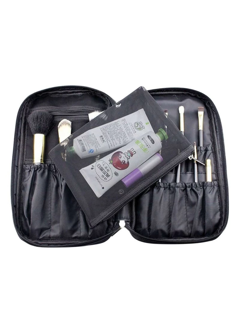 Black Zipper Makeup Bag With Small Mesh Bagfor Women Romwe
