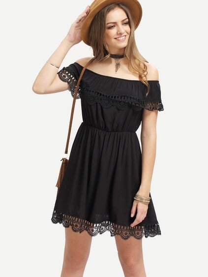 Black Off the Shoulder Lace Casual Dress
