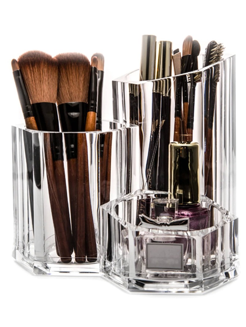 

Clear Makeup Brush Holder & Beauty Storage, White