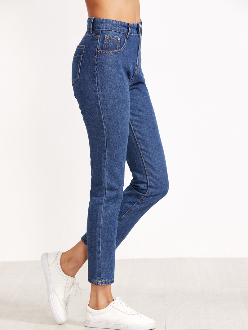 

High Waist Denim Blue Pant, Navy