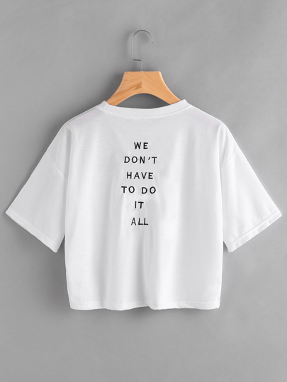 Camiseta de espalda con estampado de lema bordada de cactus