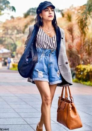 shirred frill trim ripped rolled hem denim shorts