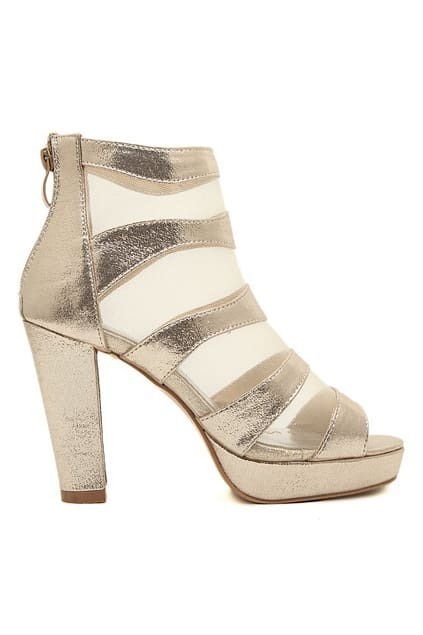 ROMWE Mesh Hollow Light-golden Peep-toe High Heels | ROMWE