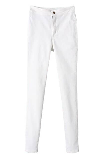 High-waisted Elastic Slim White Pants | ROMWE