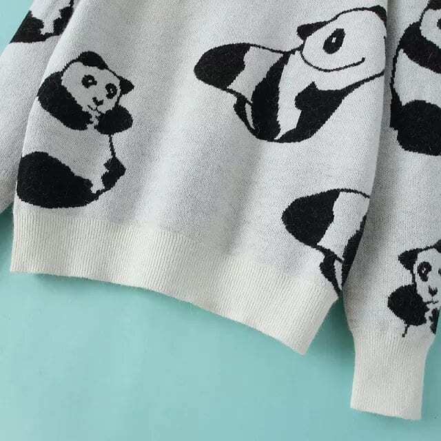 Panda White Sweater panda print knit white sweater Panda White Sweater panda print knit white sweater