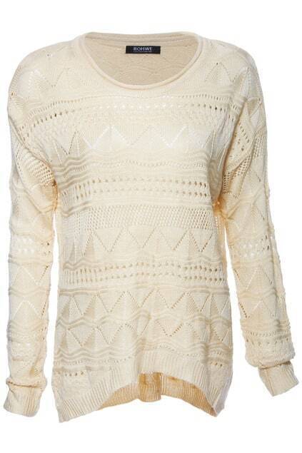 Asymmetric Hollowed Cream Jumper | ROMWE
