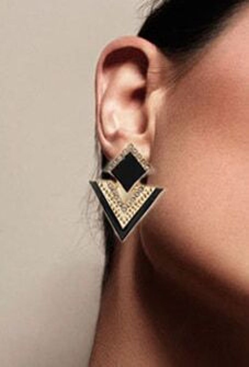 

Black Triangle Gold Crystal Earrings, Multicolor