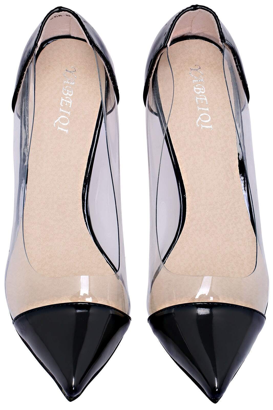 Black Contrast Sheer High Heel Shoes ROMWE