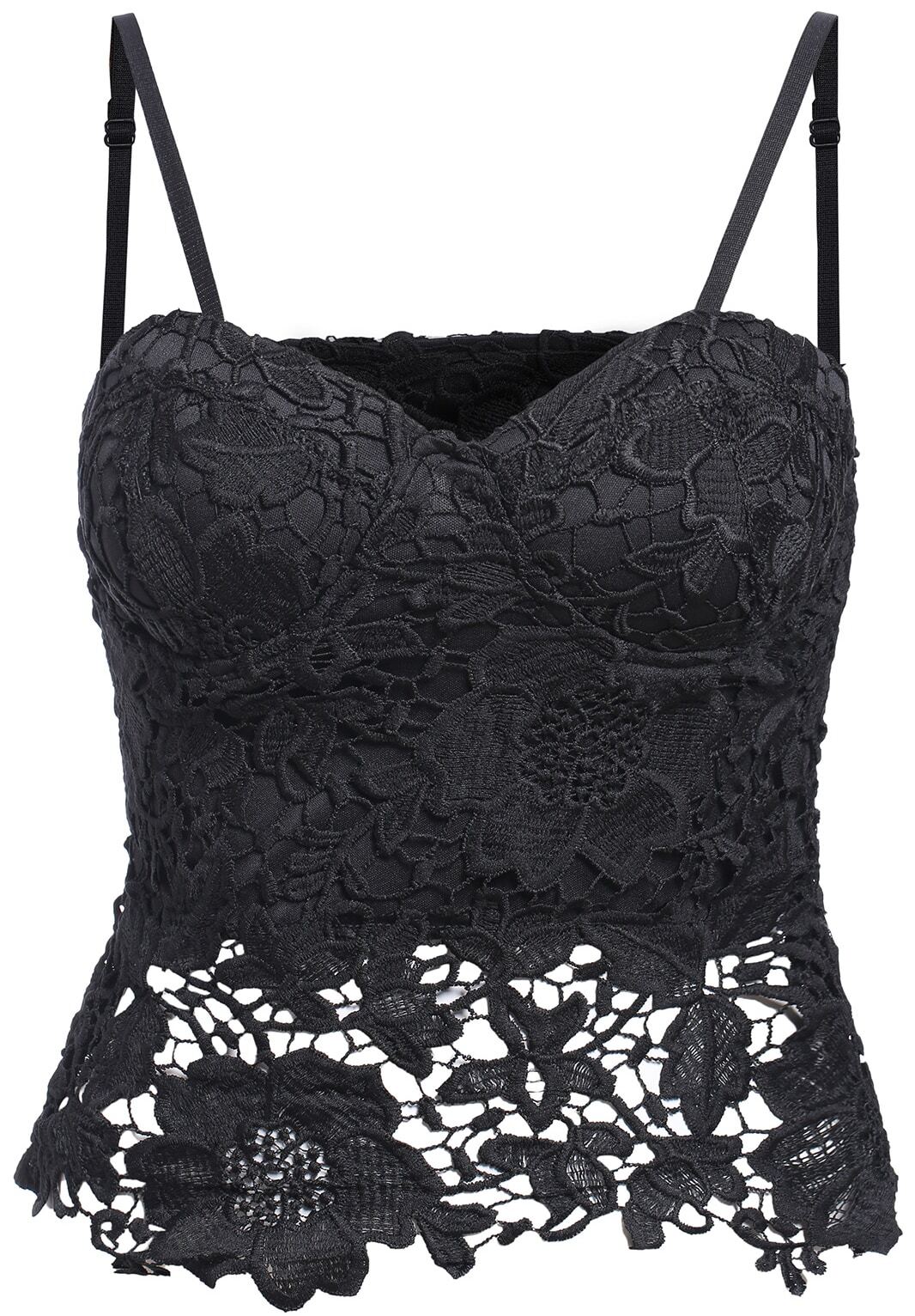 crochet how vest to Cami Strap Black Floral Lace Spaghetti TopFor Crochet