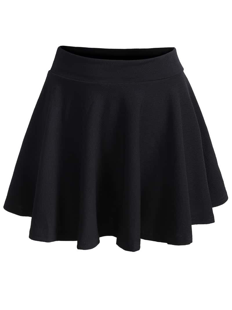 Elastic Waist Pleated Black SkirtFor Women-romwe