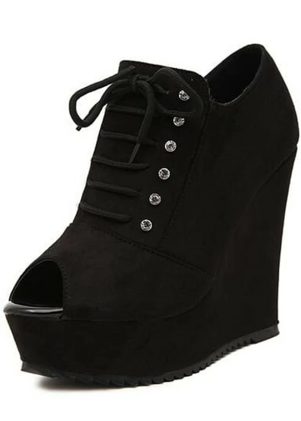 black lace wedges