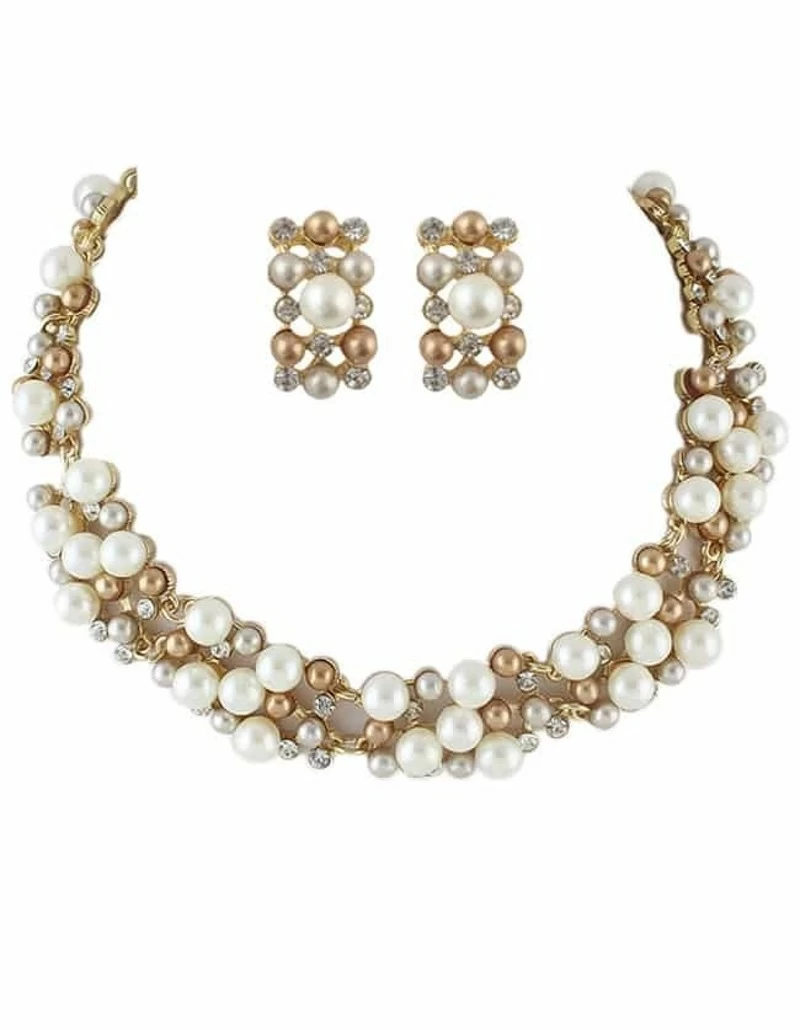 Costume Jewelry Fake Pearl Women Necklace Earrings Setfor Romwe Costume Jewelry Fake Pearl Women Necklace Earrings Set