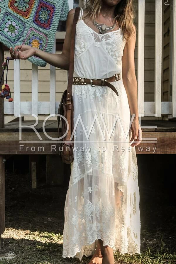 white lace spaghetti strap maxi dress