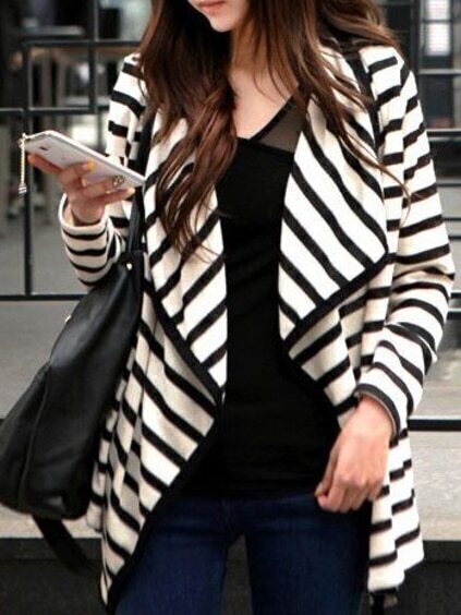 Long Sleeve Striped Knit Cardigan
