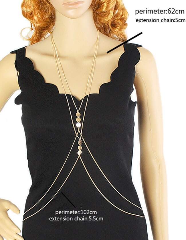 Women Gold Plated Body Chain Necklace