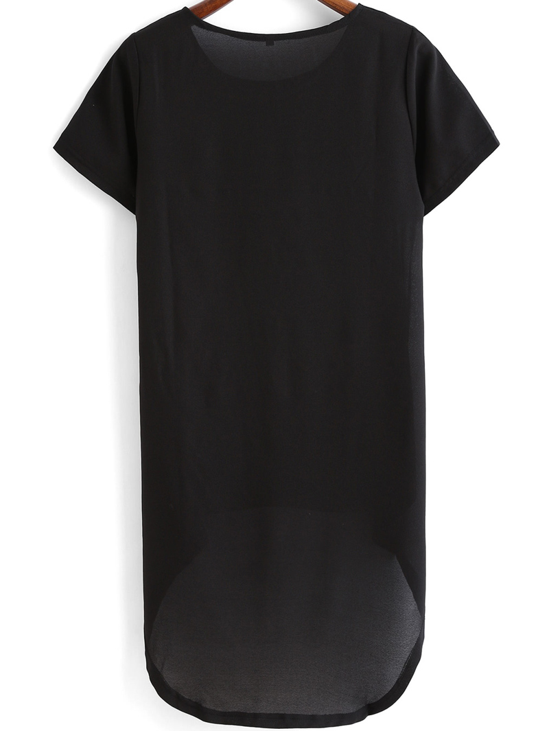 

Dip Hem Chiffon Longline Blouse, Black